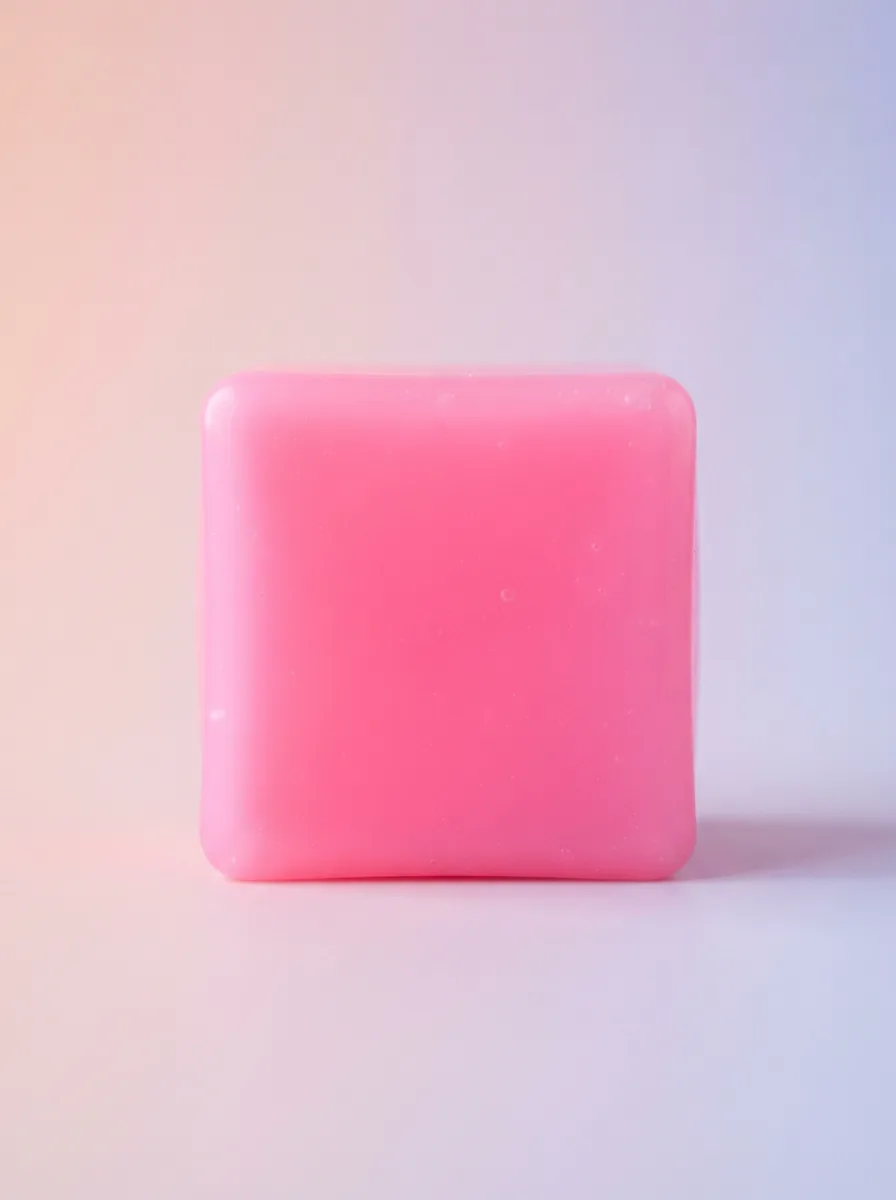 A vibrant NeeDoh Nice Cube in pink, centered and shown in a pristine, unsqueezed state.