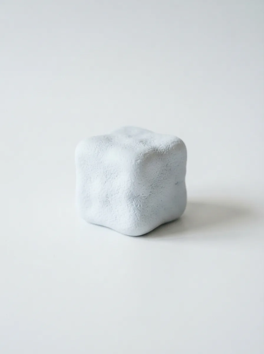 The NeeDoh Nice Berg stress cube on a clean white surface, casting a soft shadow.