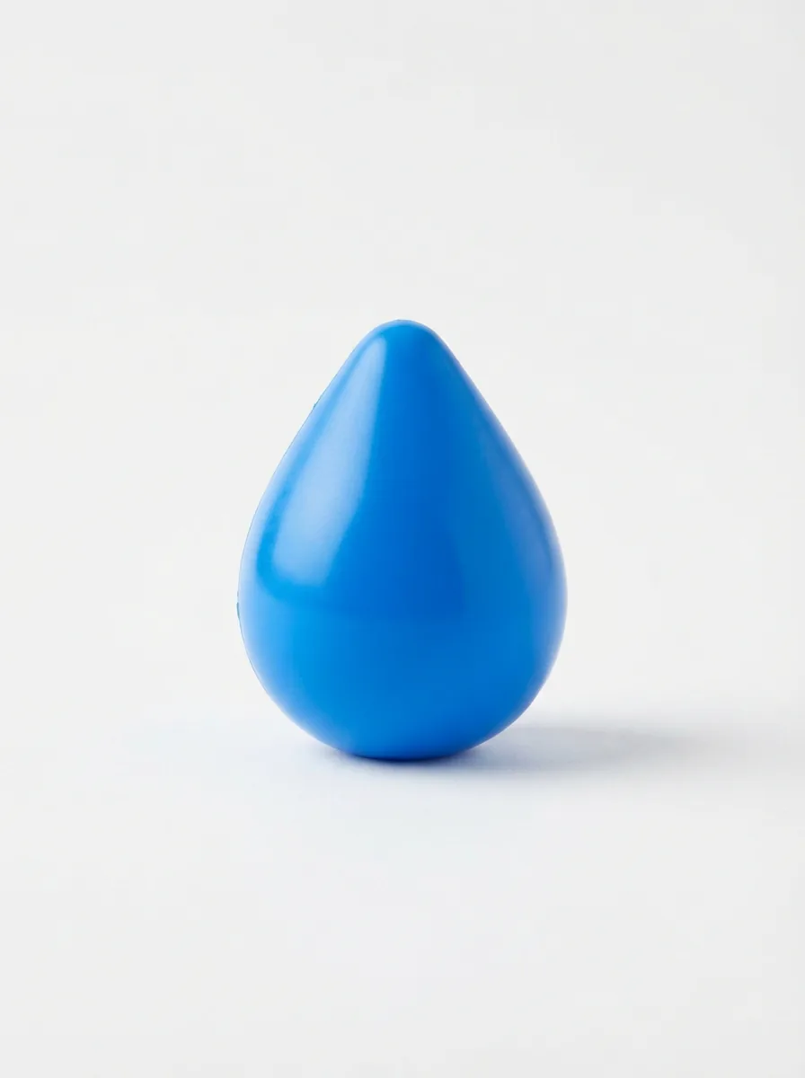 Front-view studio shot of the blue NeeDoh Dream Drop stress ball centered on a pure white background, casting a soft shadow.